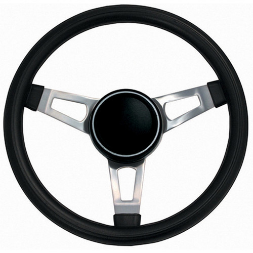 Steering Wheel - Classic Nostalgia - 15 in Diameter - 2.5 in Dish - 3-Spoke - Black Foam Grip - Steel - Nickel Plated - Each Steering Wheel - Classic Nostalgia - 15 in Diameter - 2.5 in Dish - 3-Spoke - Black Foam Grip - Steel - Nickel Plated - Each