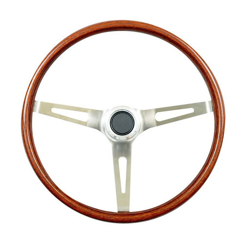 Steering Wheel - GT3 Classic - 15 in Diameter - 4.125 in Dish - 3-Spoke - Walnut - Wood Finger Notch Grip - Steel - Chrome - Each