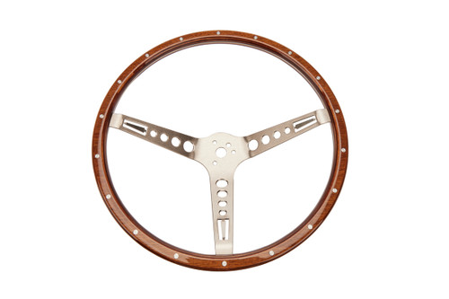 Steering Wheel - GT3 Retro - 15 in Diameter - 3.75 in Dish - 3-Spoke - Walnut - Wood Grip - Stainless - Brushed - Each Steering Wheel - GT3 Retro - 15 in Diameter - 3.75 in Dish - 3-Spoke - Walnut - Wood Grip - Stainless - Brushed - Each