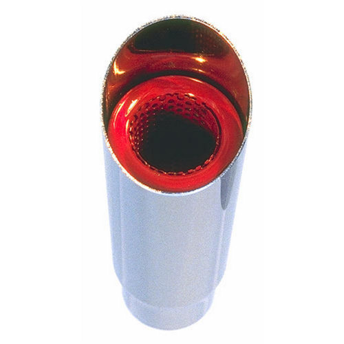 Exhaust Tip - Hot Tips - Weld-On - 2.5 in Inlet - 2.5 in Round Outlet - 9 in Long - Single Wall - Cut Edge - Angled Cut - Resonator Insert - Steel - Chrome - Each
