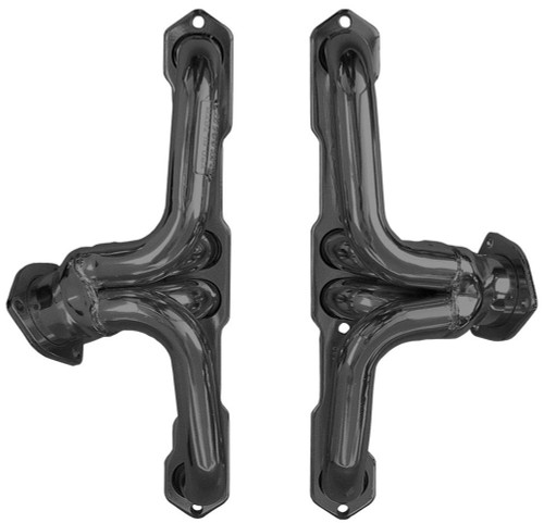 Headers - Block Hugger - 1.5 in Primary - 2.5 in Collector - Gaskets / Hardware Included - Steel - Black Paint - Small Block Chevy - GM A-Body / F-Body / Street Rod - Pair