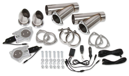 Exhaust Cut-Out - Electric - Weld-On - Dual - 2.5 in Pipe Diameter - Hardware / Wire Harness Included - Stainless - Natural - Kit