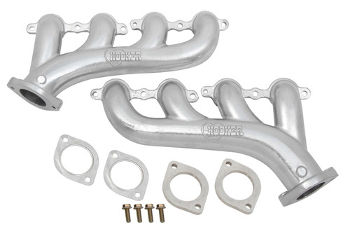 Exhaust Manifold - LS Cast Iron - 2.5 in Outlet - Ductile Iron - Silver Ceramic - GM LS-Series - Pair