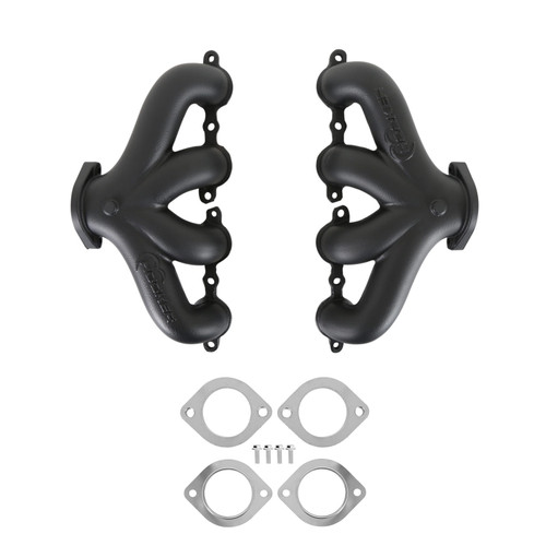 Exhaust Manifold - BlackHeart - Center ump - 2.5 in Outlet - Cast Iron - Black Ceramic Coated - GM LS-Series - Pair