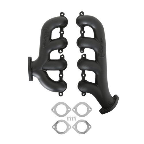 Exhaust Manifold - BlackHeart - 2.5 in Outlet - Cast Iron - Black Ceramic Coated - Small Block Chevy Exit - GM LS-Series - Pair