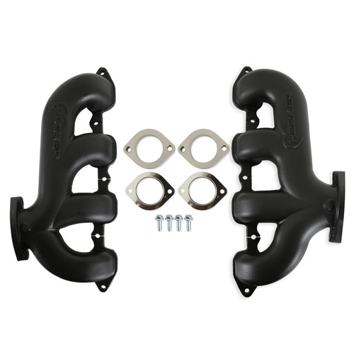 Exhaust Manifold - BlackHeart - Rear Dump - 2.5 in Outlet - Cast Iron - Black Ceramic Coated - GM LT-Series - Pair