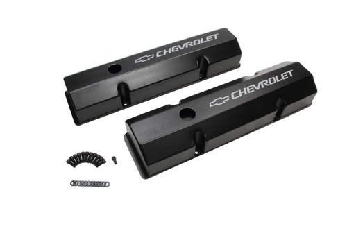 Valve Cover - GM Track Series - Tall - Hardware Included - Chevy Bowtie - Fabricated Aluminum - Black Powder Coat - Small Block Chevy - Pair Valve Cover - GM Track Series - Tall - Hardware Included - Chevy Bowtie - Fabricated Aluminum - Black Powder Coat - Small Block Chevy - Pair