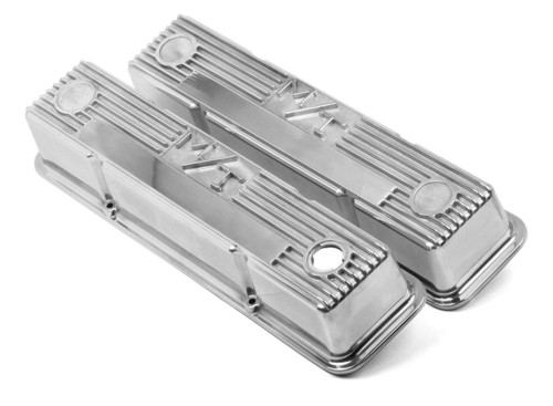 Valve Cover - M/T - Tall - Finned - M/T Logo - Aluminum - Polished - Small Block Chevy - Pair