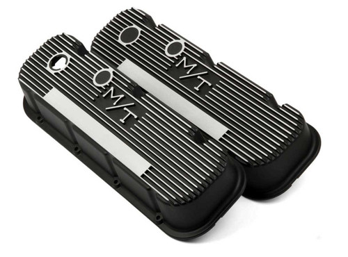 Valve Cover - M/T - Short - Finned - M/T Logo - Aluminum - Black Wrinkle Paint - Big Block Chevy - Pair