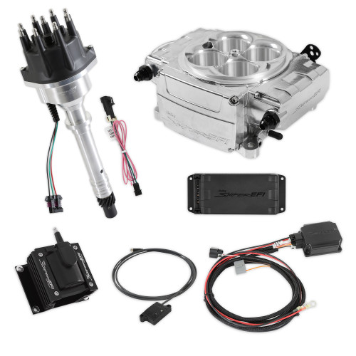 Fuel Injection - Sniper 2 EFI - Throttle Body - Square Bore - Computer / Distributor / Ignition Coil / Wiring - Silver - Small Block Chevy - Kit