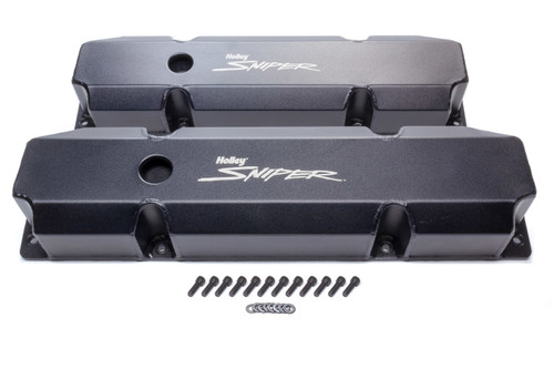 Valve Cover - Sniper - Tall - Baffled - Breather Holes - Sniper Logo - Fabricated Aluminum - Black Powder Coat - Mopar B / RB-Series - Pair