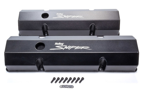 Valve Cover - Sniper - Tall - Baffled - Breather Holes - Sniper Logo - Fabricated Aluminum - Black Powder Coat - Small Block Chevy - Pair