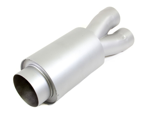 Muffler - Merge - Dual 3.5 in Inlets - 5 in Outlet - 7 in Diameter Body - 21 in Long - Steel - Gray Paint - Each Muffler - Merge - Dual 3.5 in Inlets - 5 in Outlet - 7 in Diameter Body - 21 in Long - Steel - Gray Paint - Each