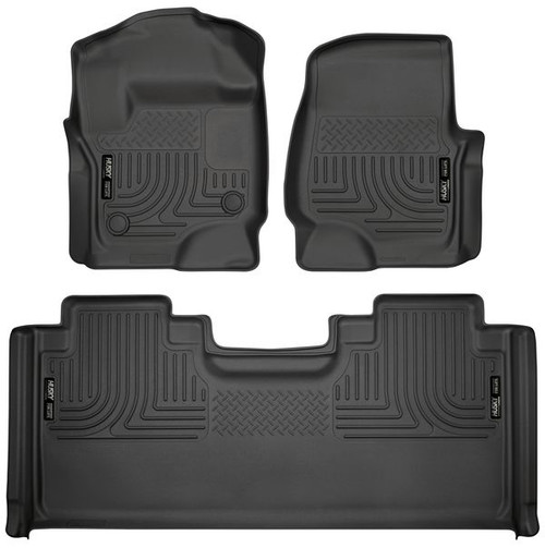 Floor Liner - WeatherBeater - Front / 2nd Row - Plastic - Black / Textured - Super Duty - Super Cab - Ford Fullsize Truck 2017-24 - Kit