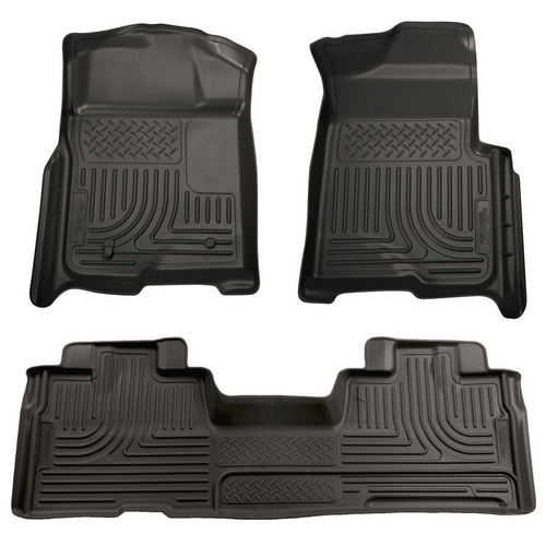 Floor Liner - WeatherBeater - Front / 2nd Row - Plastic - Black / Textured - Extended Cab - Ford Fullsize Truck 2009-13 - Kit