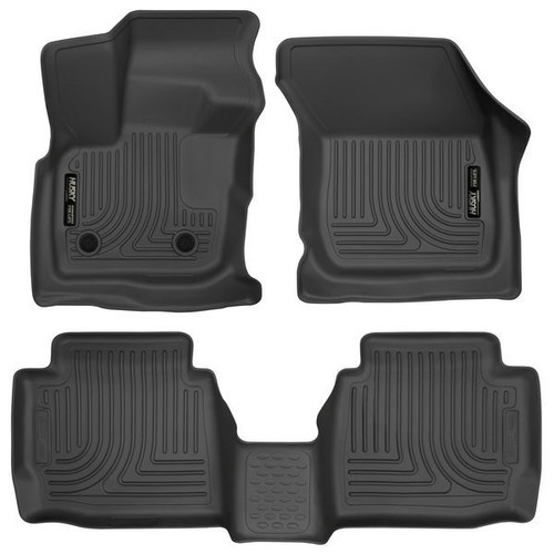 Floor Liner - WeatherBeater - Front / 2nd Row - Plastic - Black / Textured - Ford Midsize Car 2017-18 - Kit