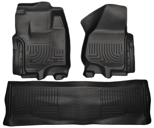 Floor Liner - WeatherBeater - Front / 2nd Row - Plastic - Black / Textured - Crew Cab - Ford Fullsize Truck 2012-14 - Kit