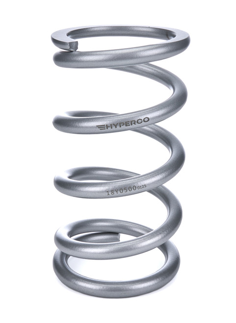 Coil Spring - Conventional - 5 in OD - 9.5 in Length - 500 lb/in Spring Rate - Front - Steel - Silver Powder Coat - Each Coil Spring - Conventional - 5 in OD - 9.5 in Length - 500 lb/in Spring Rate - Front - Steel - Silver Powder Coat - Each