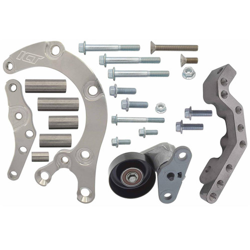 Air Conditioning Bracket - Passenger Side - Low Mount - Aluminum - Clear Anodized - Sanden 7176 Compressor - GM LS-Series - Kit