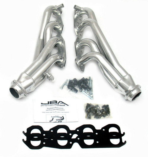 Headers - Shorty - 1.75 in Primary - 2.5 in Collector - Gaskets / Hardware Included - Stainless - Silver Metallic Ceramic - GM Fullsize SUV / Truck 1996-2000 - Pair
