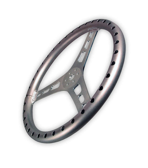 Steering Wheel - Lightweight - 13 in Diameter - 2.5 in Dish - 3-Spoke - Drilled / Shot Peened Grip - Aluminum - Natural - Each