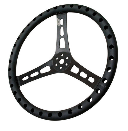 Steering Wheel - Lightweight - 13 in Diameter - 2.5 in Dish - 3-Spoke - Drilled / Shot Peened Grip - Aluminum - Black Anodized - Each