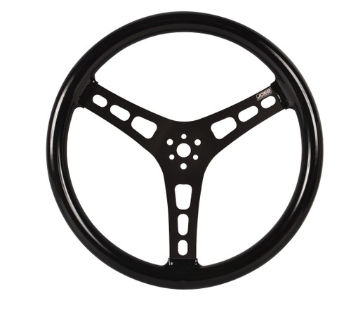 Steering Wheel - 13 in Diameter - 2.5 in Dish - 3-Spoke - Black Rubberized Grip - Aluminum - Black Anodized - Each