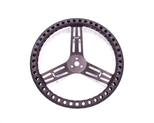 Steering Wheel - Lightweight - 14 in Diameter - 2.5 in Dish - 3-Spoke - Drilled / Shot Peened Grip - Aluminum - Black Anodized - Each