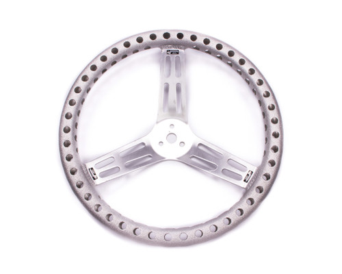 Steering Wheel - Lightweight - 15 in Diameter - 2.5 in Dish - 3-Spoke - Drilled / Shot Peened Grip - Aluminum - Natural - Each