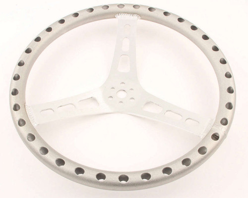 Steering Wheel - Lightweight - 17 in Diameter - 2.5 in Dish - 3-Spoke - Drilled / Shot Peened Grip - Aluminum - Natural - Each Steering Wheel - Lightweight - 17 in Diameter - 2.5 in Dish - 3-Spoke - Drilled / Shot Peened Grip - Aluminum - Natural - Each