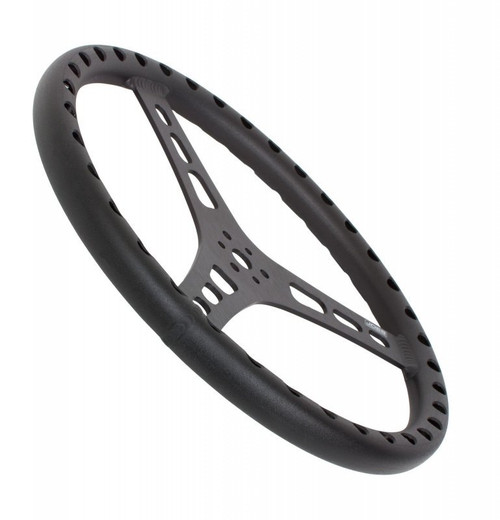 Steering Wheel - Lightweight - 13 in Diameter - Flat - 3-Spoke - Drilled / Shot Peened Grip - Aluminum - Black Anodized - Each