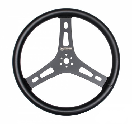 Steering Wheel - Matador - 15 in Diameter - Flat - 3-Spoke - Drilled / Shot Peened Grip - Aluminum - Black Anodized - Each