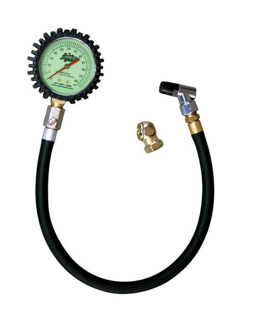 Tire Pressure Gauge - Economy - Glow in the Dark - 5-60 psi - Analog - 2-1/2 in Diameter - White Face - 1 lb Increments - Each Tire Pressure Gauge - Economy - Glow in the Dark - 5-60 psi - Analog - 2-1/2 in Diameter - White Face - 1 lb Increments - Each