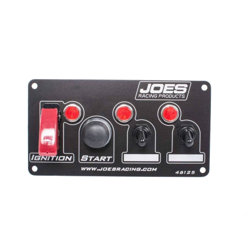 Switch Panel - Dash Mount - 6.625 x 3.5 in - 1 Safety Cover Toggle / 1 Momentary Button / 2 Toggles - Indicator Lights - Black - Kit