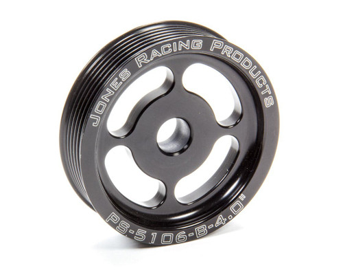 Power Steering Pump Pulley - Serpentine - 6-Rib - Press-On - 4 in Diameter - Aluminum - Black Anodized - Each