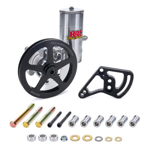 Power Steering Pump - Elite Series - GM Type 2 - V-Belt Pulley / Bracket / Reservoir / Spacers / Hardware Included - Aluminum - Natural - Kit