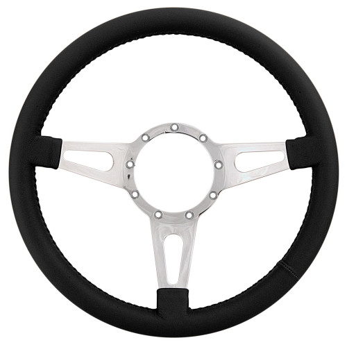 Steering Wheel - Mark 4 Supreme - 14 in Diameter - 1.5 in Dish - 3-Spoke - Black Leather Grip - Stainless - Polished - Each