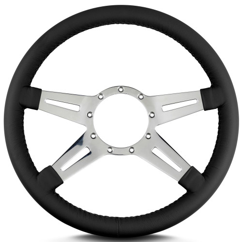 Steering Wheel - Mark 9 Elegante - 14 in Diameter - 1.5 in Dish - 4-Spoke - Black Leather Grip - Stainless - Polished - Each