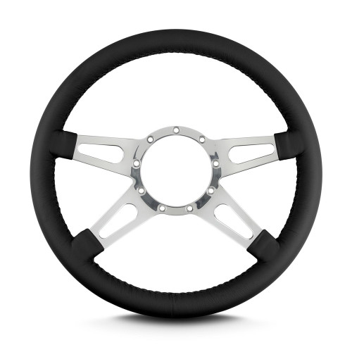 Steering Wheel - Mark 9 Supreme - 14 in Diameter - 1.5 in Dish - 4-Spoke - Black Leather Grip - Stainless - Polished - Each