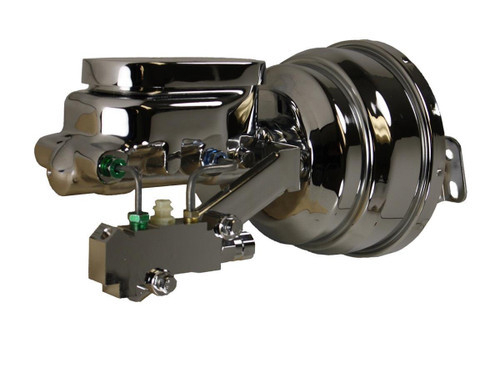 Master Cylinder and Booster - 1.125 in Bore - Dual Integral Reservoir - 8 in OD - Dual Diaphragm - Steel - Chrome - GM A-Body 1964-72 / F-Body 1967-69 / X-body 1968-74 - Each Master Cylinder and Booster - 1.125 in Bore - Dual Integral Reservoir - 8 in OD - Dual Diaphragm - Steel - Chrome - GM A-Body 1964-72 / F-Body 1967-69 / X-body 1968-74 - Each