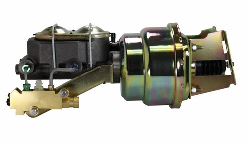 Master Cylinder and Booster - 1.125 in Bore - Dual Integral Reservoir - 7 in OD - Dual Diaphragm - Steel - Gold Zinc Plated - GM Fullsize Truck 1960-66 - Kit Master Cylinder and Booster - 1.125 in Bore - Dual Integral Reservoir - 7 in OD - Dual Diaphragm - Steel - Gold Zinc Plated - GM Fullsize Truck 1960-66 - Kit