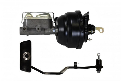 Master Cylinder and Booster - 1 in Bore - Dual Integral Reservoir - 8 in OD - Dual Diaphragm - Steel - Black Paint - Ford Cougar / Mustang 1967-70 - Kit