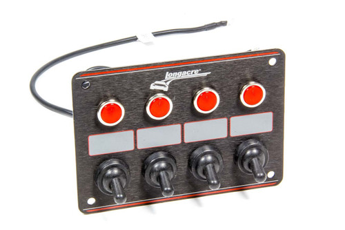 Switch Panel - Dash Mount - 5.25 x 3.625 in - 4 Toggles - Indicator Lights - Black Anodized - Each