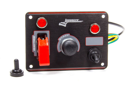Switch Panel - Dash Mount - 3.375 x 3.625 in - 1 Safety Cover Toggle / 1 Toggle / 1 Momentary Button - Indicator Lights - Black Anodized - Each