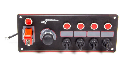 Switch Panel - Dash Mount - 8.625 x 3.625 in - 1 Safety Cover Toggle / 4 Toggle / 1 Momentary Button - Indicator Lights - Black Anodized - Each Switch Panel - Dash Mount - 8.625 x 3.625 in - 1 Safety Cover Toggle / 4 Toggle / 1 Momentary Button - Indicator Lights - Black Anodized - Each