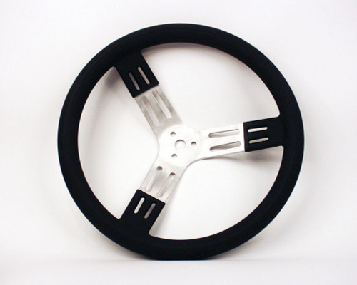 Steering Wheel - 15 in Diameter - 2.75 in Dish - 3-Spoke - Black Polyurethane Smooth Grip - Aluminum - Natural - Each
