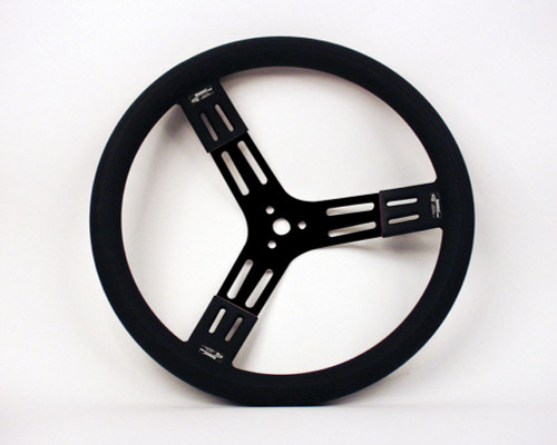 Steering Wheel - 15 in Diameter - 2.75 in Dish - 3-Spoke - Black Polyurethane Fat Grip - Aluminum - Black Anodized - Each