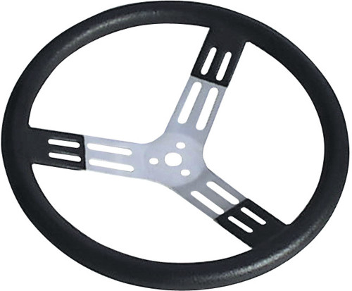 Steering Wheel - 15 in Diameter - 2.75in Dish - 3-Spoke - Black Polyurethane Bump Grip - Aluminum - Natural - Each