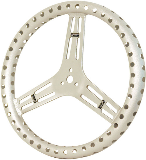 Steering Wheel - Lightweight - 15 in Diameter - Flat - 3-Spoke - Drilled / Shot Peened Grip - Aluminum - Natural - Each