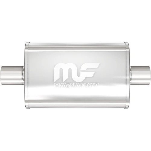 Muffler - 2.25 in Center Inlet - 2.25 in Center Outlet - 14 x 9 x 4 in Oval Body - 20 in Long - Stainless - Natural - Universal - Each